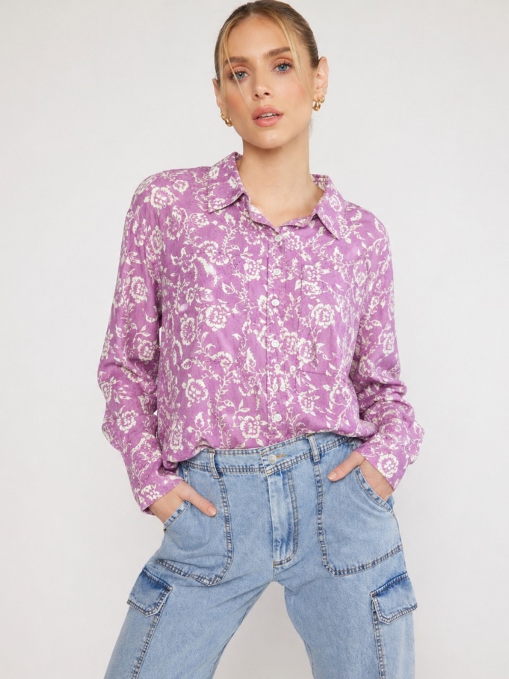 Sundays XS Pink Floral Button Up Shirt Cotton Anthropologie Style